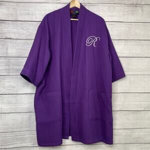 Terrytown R Initial Embroidered Purple Waffle Knit Robe OS *